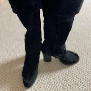 Fendi Black Suede Boots with Faux Fur Trim